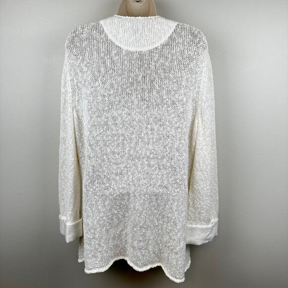 Lafayette 148 New York Cardigan Sweater Linen Open Knit Cream XL Coastal Classic - Picture 3 of 10